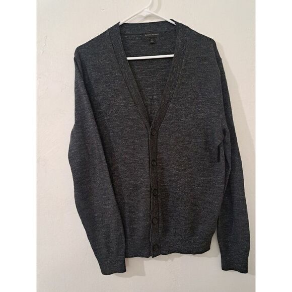 Banana Republic Mens Medium Charcoal Gray EVERYDAY CARDIGAN Sweater 100% Cotton - Picture 1 of 9